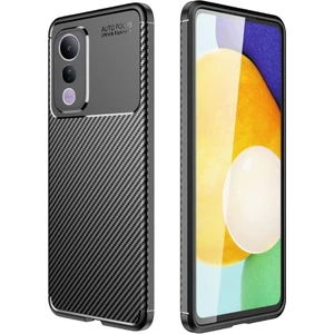 Vivo V50 Lite Uyumlu Silikon Kılıf Karbon Desenli Darbe Emici Autofocus Tam Koruma Kapak - Siyah