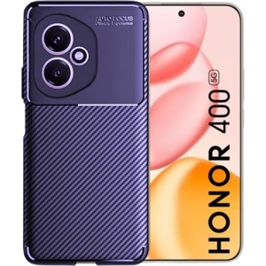 Honor 400 Uyumlu Silikon Kılıf Karbon Desenli Darbe Emici Autofocus Tam Koruma Kapak - Lacivert