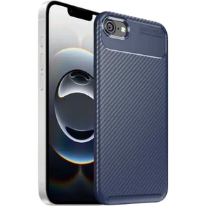 Apple iPhone 16E Uyumlu Silikon Kılıf Karbon Desenli Darbe Emici Autofocus Tam Koruma Kapak - Lacivert