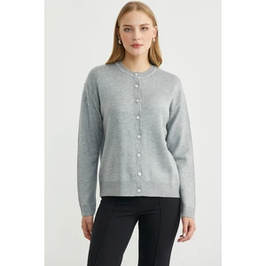 Düğme Detaylı Sıfır Yaka Triko Hırka - Gri