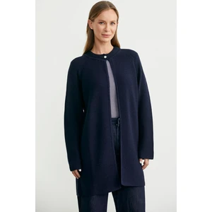 Sıfır Yaka Yünlü Uzun Triko Hırka - Lacivert