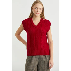 Yünlü V Yaka Triko Süveter - Kırmızı