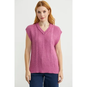Yünlü V Yaka Triko Süveter - Gül