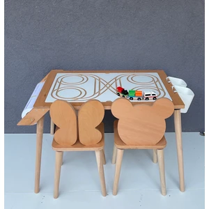Çocuk Aktivite Masası, Kum Ve Su Etkinlikleri Masası -kutu Ve Tren Hediyeli 2 Sandalyeli - Ms116