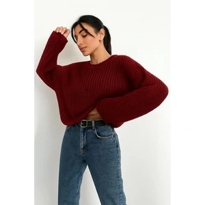 Salaş Delik Detaylı Kazak Bordo