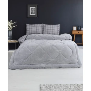 Çift Kişilik Gri 57 Tel Lüx Çift Taraflı Welsoft Pamuk Silikon Yorgan 195X215 & Uyku Seti