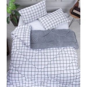 Çift Kişilik Gri 57 Tel Lüx Çift Taraflı Welsoft Pamuk Silikon Yorgan 195X215 & Uyku Seti