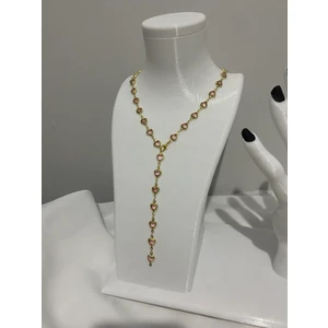 Pembe Kalp Detaylı Gold Y Kolye