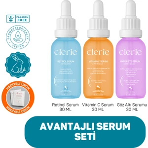 3’lü Serum Seti (Avantajlı Paket) - Yaşlanma, Leke ve Morluk Karşıtı Retinol, C Vitamini ve Kafeinli Göz Altı Serumu 