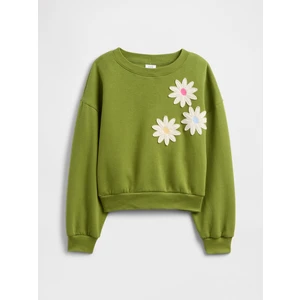 Kız Çocuk Yeşil Oversized Grafik Sweatshirt