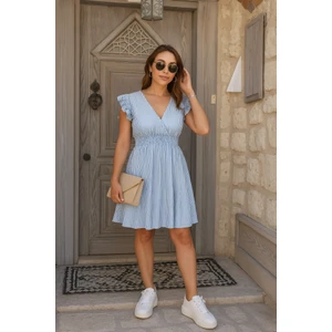 Gökyüzü Moda Kadın Kısa Kollu Kruvaze Yakalı Poplin Elbise