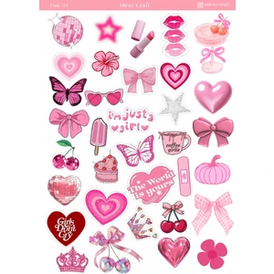 1 Sayfa Pembe Temalı 12*17 cm Sticker /scrapbook, Bullet Journal, Planlayıcı, Defter