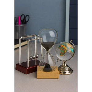 Dekoratif Ofis Hediyesi 3'lü Masa Set Newton Topu Manyetik Kum Saati Kristal Dünya Küresi Hediye Set