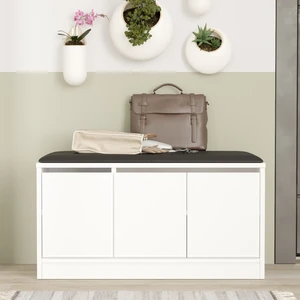 Robin Home Comfort Puflu Minderli Oturaklı Ayakkabılık 3 Kapaklı Dolap 90CM Beyaz