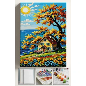 Sayılarla Boyama Çerçeveli Hobi Seti Numaralı Tuval Fırça Boya Dahil Kasnaklı 40X50 cm Güneşveev