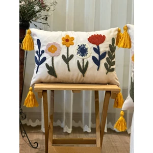 Tekli Premium Punch Işlemeli Nakışlı Dal Çiçek Temalı Kırlent Kılıfı