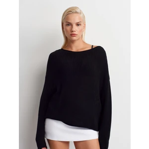 10804 Kayık Yaka Basic Triko Kazak-Siyah