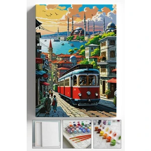 Sayılarla Boyama Çerçeveli Hobi Seti Numaralı Tuval Fırça Boya Dahil Kasnaklı 40X50 cm Istanbul