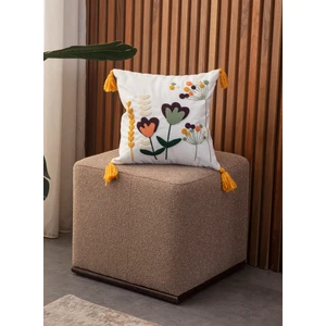 Tekli Premium Punch Işlemeli Nakışlı Dal Çiçek Temalı Kırlent Kılıfı