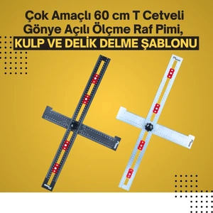 60 cm T Cetveli Gönye Açılı Kulp ve Delik Delme Şablonu