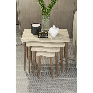 Gold Falez Zigon Sehpa Ahşap 4'lü Kare Modern Tasarım 65x49 cm İç Mekan Kullanımı