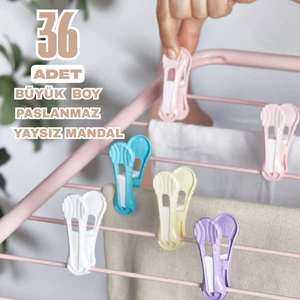 36 Adet Iz Yapmaz Kırılmaz Paslanmaz Yaysız Çamaşır Mandalı Süper Güçlü (Karışık Renk)