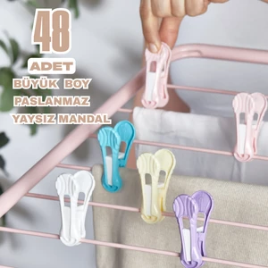 48 Adet Iz Yapmaz Kırılmaz Paslanmaz Yaysız Çamaşır Mandalı Süper Güçlü (Karışık Renk)