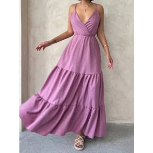 Fırfırlı Katlı Gül Kurusu Elbise