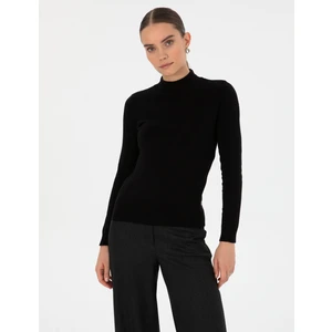 Pierre Cardin Kadın Siyah Slim Fit Basic Kazak 50315768-VR046