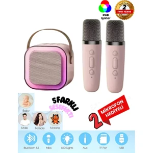 Mercitech K12 Kablosuz Bluetooth Hoparlör Bej Karaoke 2 Mikrofon Li Ses Efektli Rgb Hd Stereo Ses Usb/sd