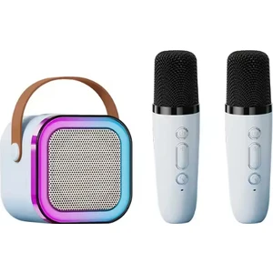 Mercitech K12 Kablosuz Bluetooth Hoparlör Bej Karaoke 2 Mikrofon Li Ses Efektli Rgb Hd Stereo Ses Usb/sd
