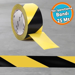 Sarı-Siyah Yer Işaretleme Bandı Pvc Emniyet Zemin Ikaz Bant 50 mm x 25 mt