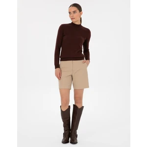 Pierre Cardin Kadın Kahverengi Slim Fit Basic Kazak 50315768-VR029