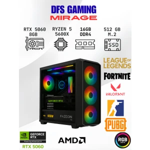 DFS Bilgisayar Dfs Gaming Mırage Ryzen 5 5600X-B550M-RTX 5060 8GB-16GB RAM-512GB M.2 Ssd-Oyuncu Bilgisayarı Sistem Tavsiyesi