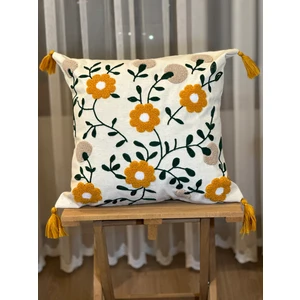 Tekli Çiçekli Punch Işlemeli Nakışlı Dekoratif Premium Kırlent Kılıfı