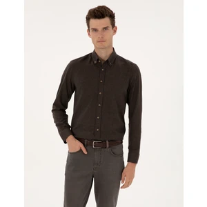 Pierre Cardin Erkek Kahverengi Flanel Dokulu Slim Fit Uzun Kollu Gömlek 50316751-VR029