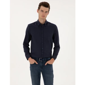 Pierre Cardin Erkek Lacivert Flanel Dokulu Slim Fit Uzun Kollu Gömlek 50316751-VR033