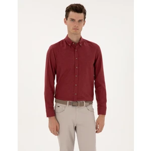 Pierre Cardin Erkek Bordo Flanel Dokulu Slim Fit Uzun Kollu Gömlek 50316751-VR014