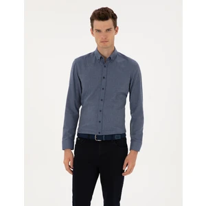 Pierre Cardin Erkek Koyu Mavi Flanel Dokulu Slim Fit Uzun Kollu Gömlek 50316751-VR032