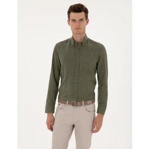 Pierre Cardin Erkek Haki Flanel Dokulu Slim Fit Uzun Kollu Gömlek 50316751-VR027