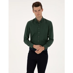 Pierre Cardin Erkek Yeşil Flanel Dokulu Slim Fit Uzun Kollu Gömlek 50316751-VR054