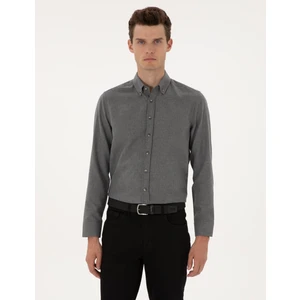 Pierre Cardin Erkek Gri Flanel Dokulu Slim Fit Uzun Kollu Gömlek 50316751-VR024