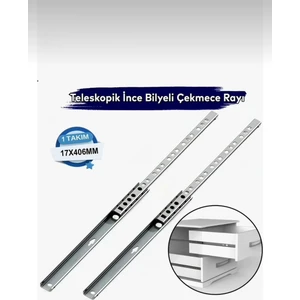 Teleskopik Ince Bilyalı Dolap Çekmece Rayı Sürgüsü En 1.7 cm Uzunluk 406 mm (1 Takım)