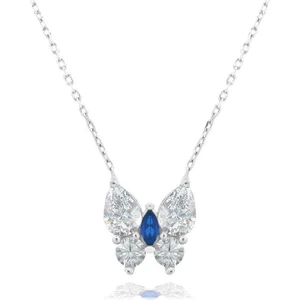 Safir Işıltılı Diamond Sevgi Kelebeği Kadın Gümüş Kolye