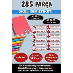 Kt Grup Okul Etiketi Kalem Defter Etiketi Özel Isimli Etiket Spider Temalı 12 Figür 285 Adet