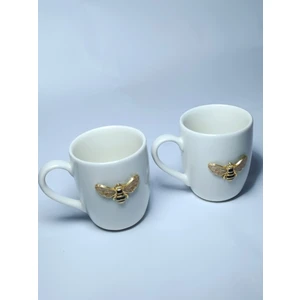 2'li Kupa Bardak Arı Figürlü Porselen Bardak