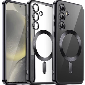 Samsung Galaxy A17 Kılıf Magsafe Wirelles Şarj Destekli Parlak Renkli Kenarlı Arkası Şeffaf Lensli Silikon