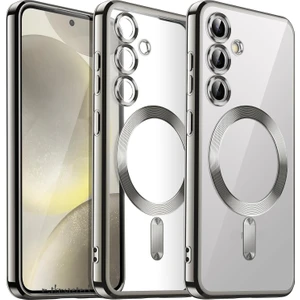 Samsung Galaxy A17 Kılıf Magsafe Wirelles Şarj Destekli Parlak Renkli Kenarlı Arkası Şeffaf Lensli Silikon