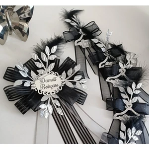 Gümüş Siyah  Damat Pleksi Bohça ,valiz Süsü 1 Adet Bohça Süsü 4 Adet