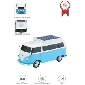 D70 Mavi Vosvos Tasarımlı Solar Şarjlı Bluetooth Hoparlör 5W Güçlü Ses